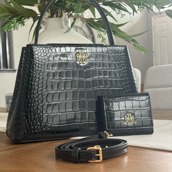1018$+!! New Tory Burch Britten Black Leather Satchel & Matching Bifold Wallet - Picture 3 of 17